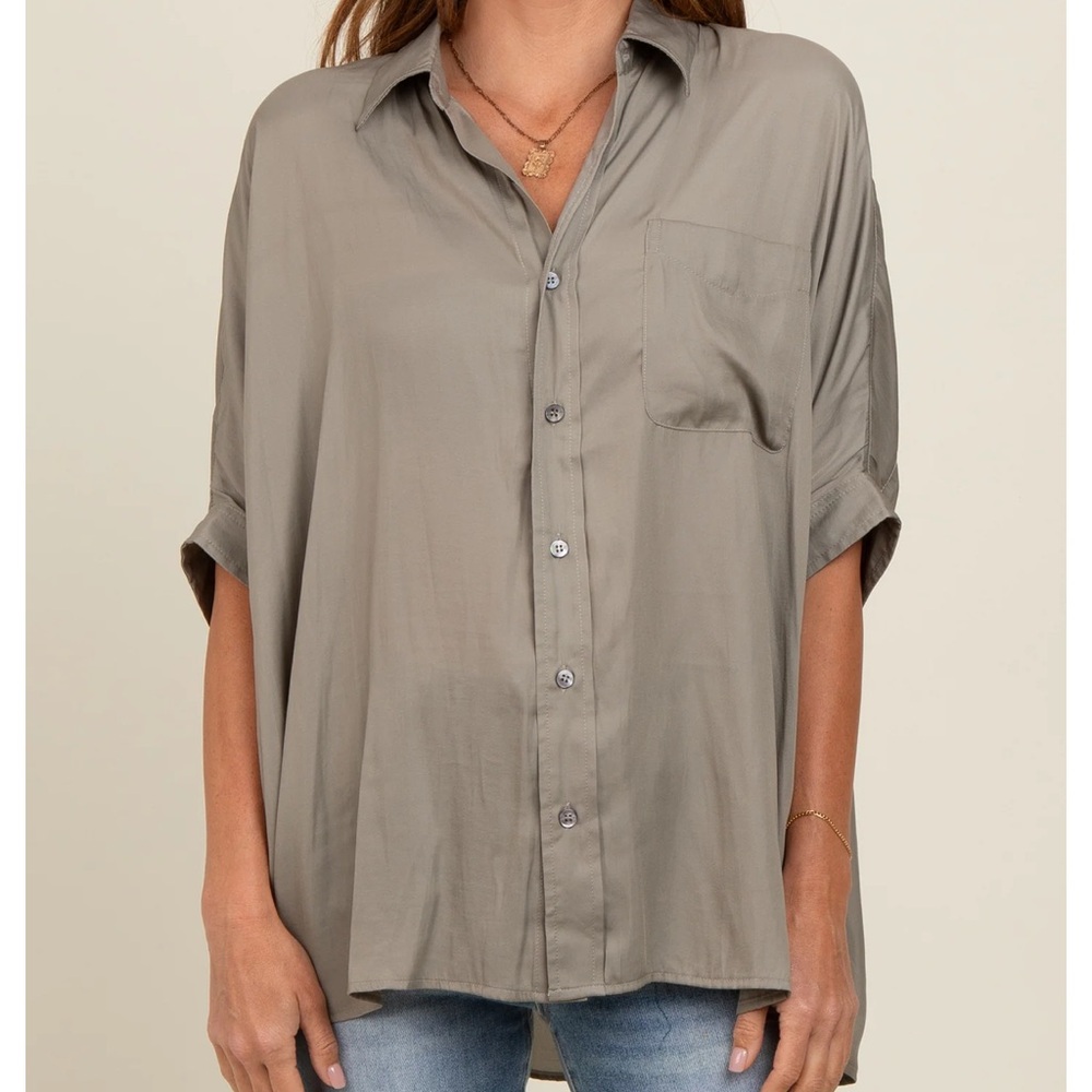 Women's Olive Green Button-Up Top